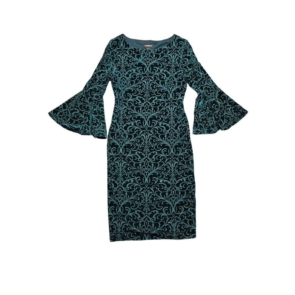 Liz Claiborne Green Burnout Velvet Bell Sleeve‎ Dress 6 Fairy Grunge  Whimsigoth